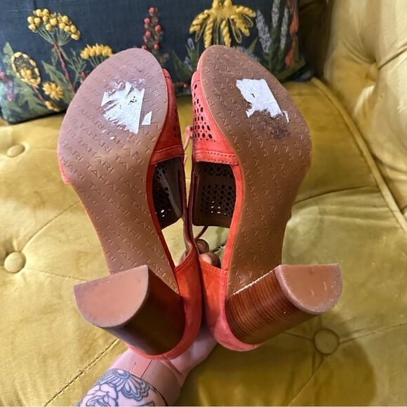 Tahari Pink Megyn Leather Open Toe Leather Heels Size 8 - Picture 10 of 10